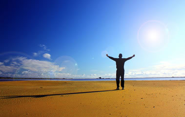 A person standing in the light of the truth. A person standing in the light of church healing.